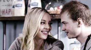 Young blonde Lily Larimar has sex with a guy while they're working in cafe on fangals.org