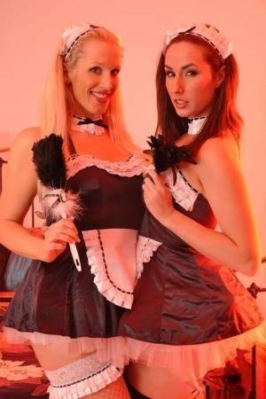 British maids Paige Turnah & Rebecca More have lesbian sex on a bed - Britain on fangals.org