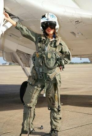 Sizzling mature babe Roni strips from military air force uniform on fangals.org