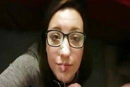 Girl with glasses drowning in cum after facial on fangals.org