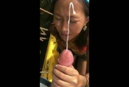 Tiny Asian gets covered in Cum on fangals.org